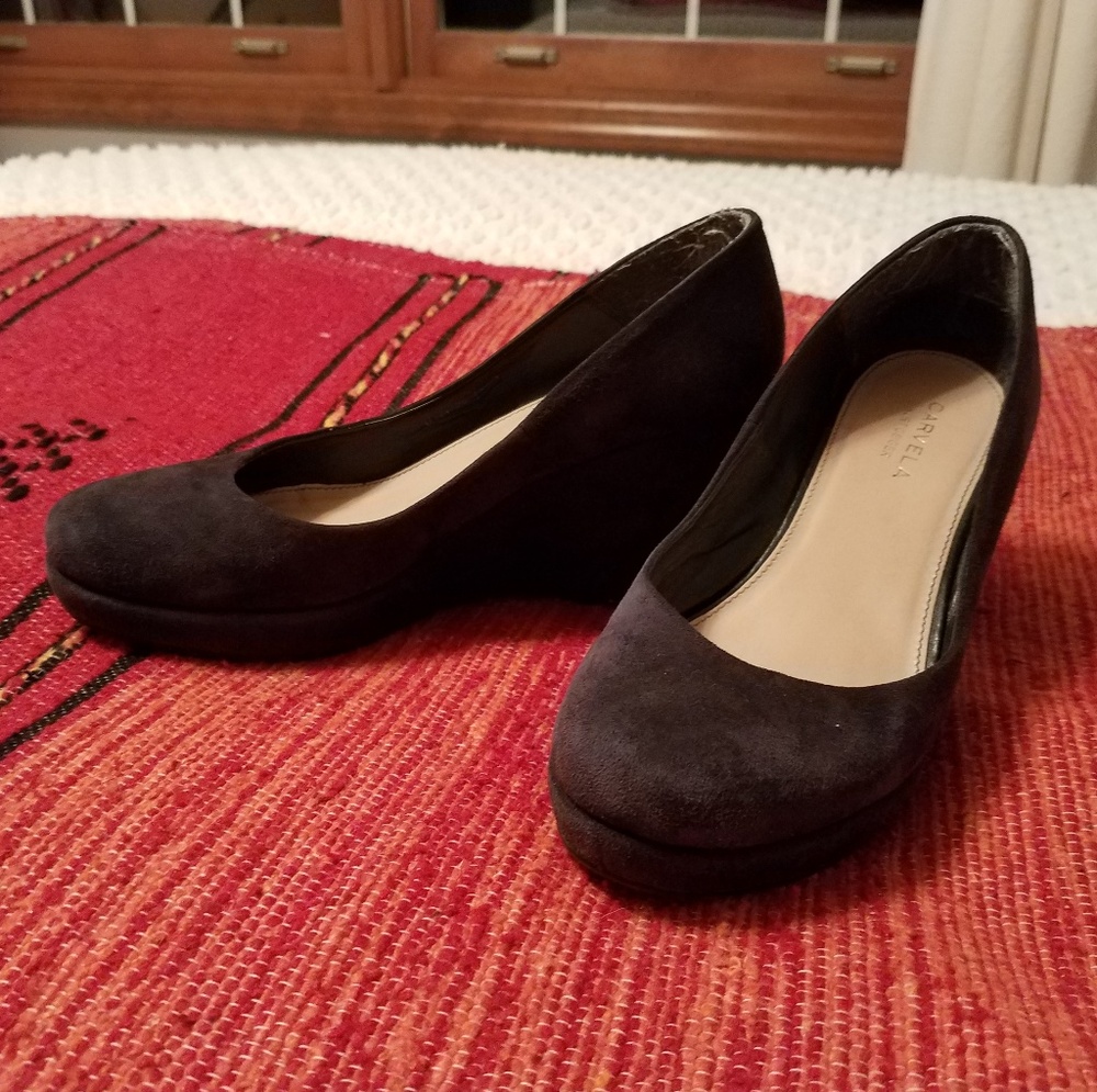 Carvela blue suede wedges